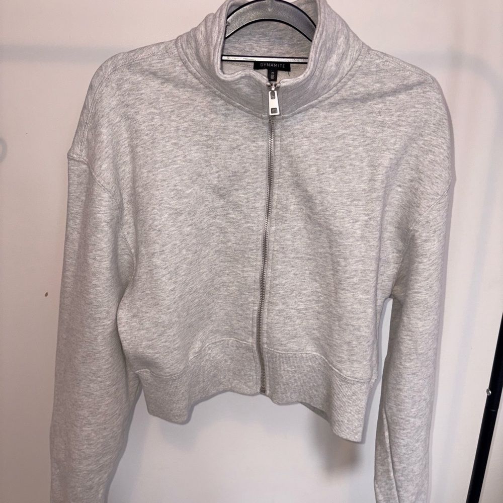 Dynamite Gray Cropped Zip-Up Hoodie